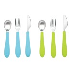 Kids Stainless Steel Utensils Set - Premium 18/8 Grade Silverware Kit - 2 Spoons, 2 Forks, and 2 Knives for Ages 4-7 - Silicone Easy-Grip Handles - Children Flatware Cutlery (Bright - Blue, Green)
