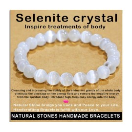 AD Beads Handmade Gemstone Stretch Elastic Bracelet Crystal Healing Reiki Nature\'s Beauty and Spiritual Essence Unisex (8mm, Selenite Crystal (Inspire treatments))