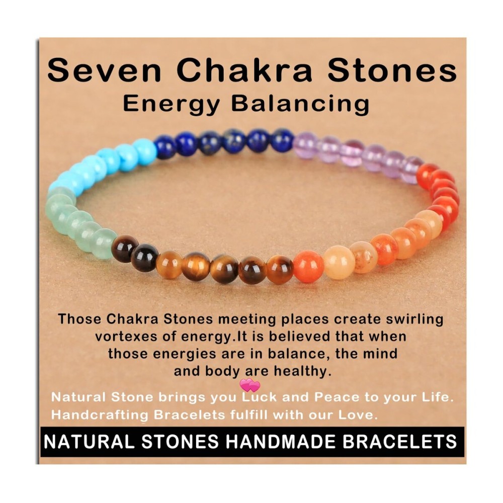 AD Beads Handmade Gemstone Stretch Elastic Bracelet Crystal Healing Reiki Nature\'s Beauty and Spiritual Essence Unisex (4mm, Seven Chakra Stones (Energy Balancing))