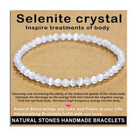 AD Beads Handmade Gemstone Stretch Elastic Bracelet Crystal Healing Reiki Nature\'s Beauty and Spiritual Essence Unisex (4mm, Selenite Crystal (Inspire treatments))