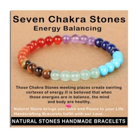 AD Beads Handmade Gemstone Stretch Elastic Bracelet Crystal Healing Reiki Nature\'s Beauty and Spiritual Essence Unisex (6mm, Seven Chakra Stones (Energy Balancing))