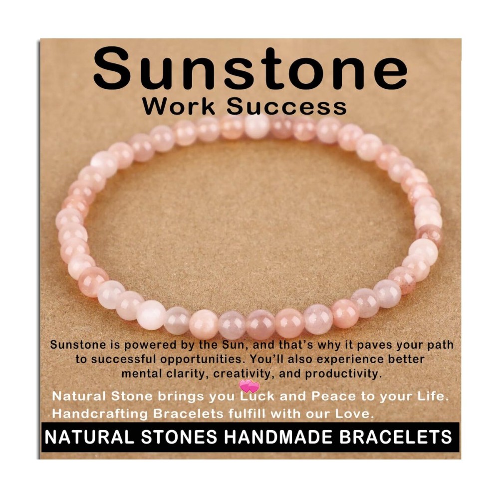 AD Beads Handmade Gemstone Stretch Elastic Bracelet Crystal Healing Reiki Nature\'s Beauty and Spiritual Essence Unisex (4mm, Sunstone (Work Success))