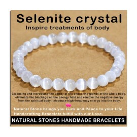 AD Beads Handmade Gemstone Stretch Elastic Bracelet Crystal Healing Reiki Nature\'s Beauty and Spiritual Essence Unisex (6mm, Selenite Crystal (Inspire treatments))
