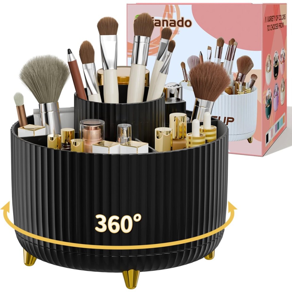 fanado Bling 360 Rotate Makeup Brush Holder Organizer, Makeup Organizers Countertop, Makeup organization and Skincare Storage for Vanity, Gift for Women Girls (Bling dz-Pink)