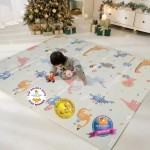 Bammax Extra Large 78 x 70 x 0.4 XPE Foam Baby Play Mat with Travel Bag | Waterproof, Foldable & Reversible Padded Playmat | Baby Crawling & Kids Play Mat - Giftable Design, Dinosaurs & Safari Animals