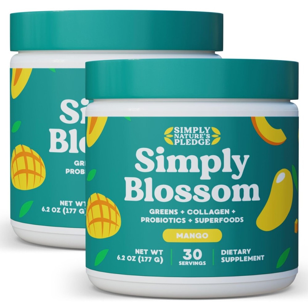 Simply Blossom Nutrition Daily Greens & Superfood Powder + Collagen + Probiotics for Women\'s Digestive Health & Bloating Relief. Help Your Health Bloom - 2 Month Supply - Mango