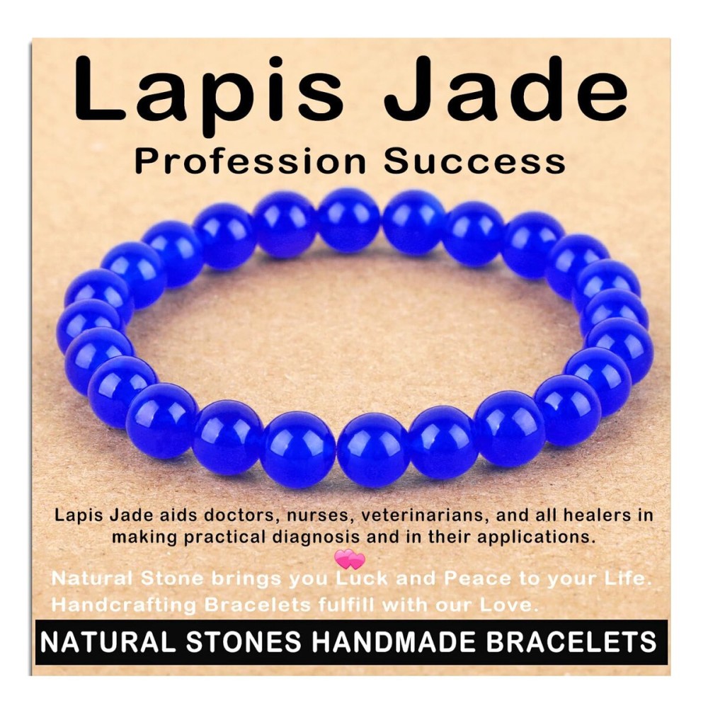 AD Beads Handmade Gemstone Stretch Elastic Bracelet Crystal Healing Reiki Nature\'s Beauty and Spiritual Essence Unisex (8mm, Blue Lapis Jade (Profession Success))
