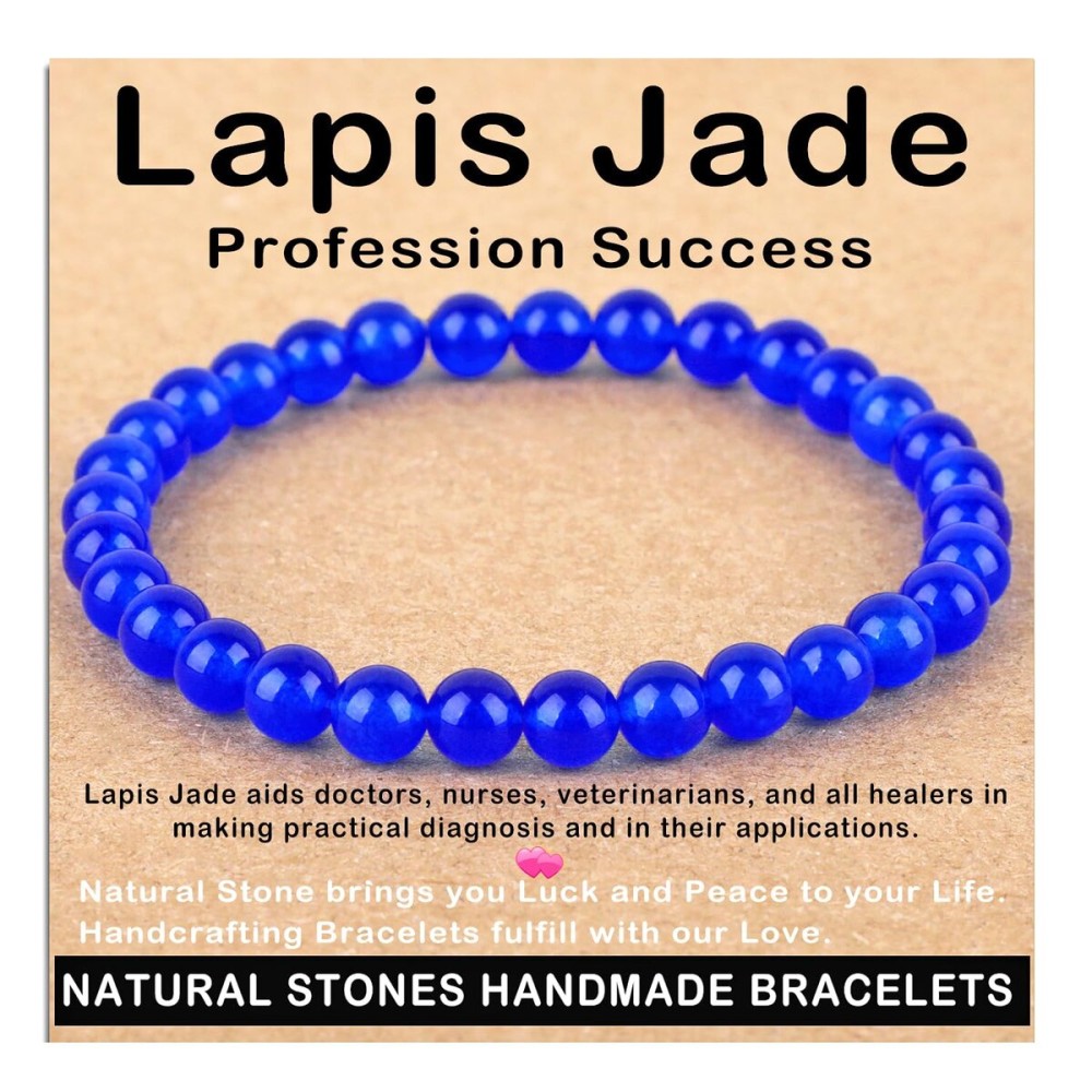 AD Beads Handmade Gemstone Stretch Elastic Bracelet Crystal Healing Reiki Nature\'s Beauty and Spiritual Essence Unisex (6mm, Blue Lapis Jade (Profession Success))