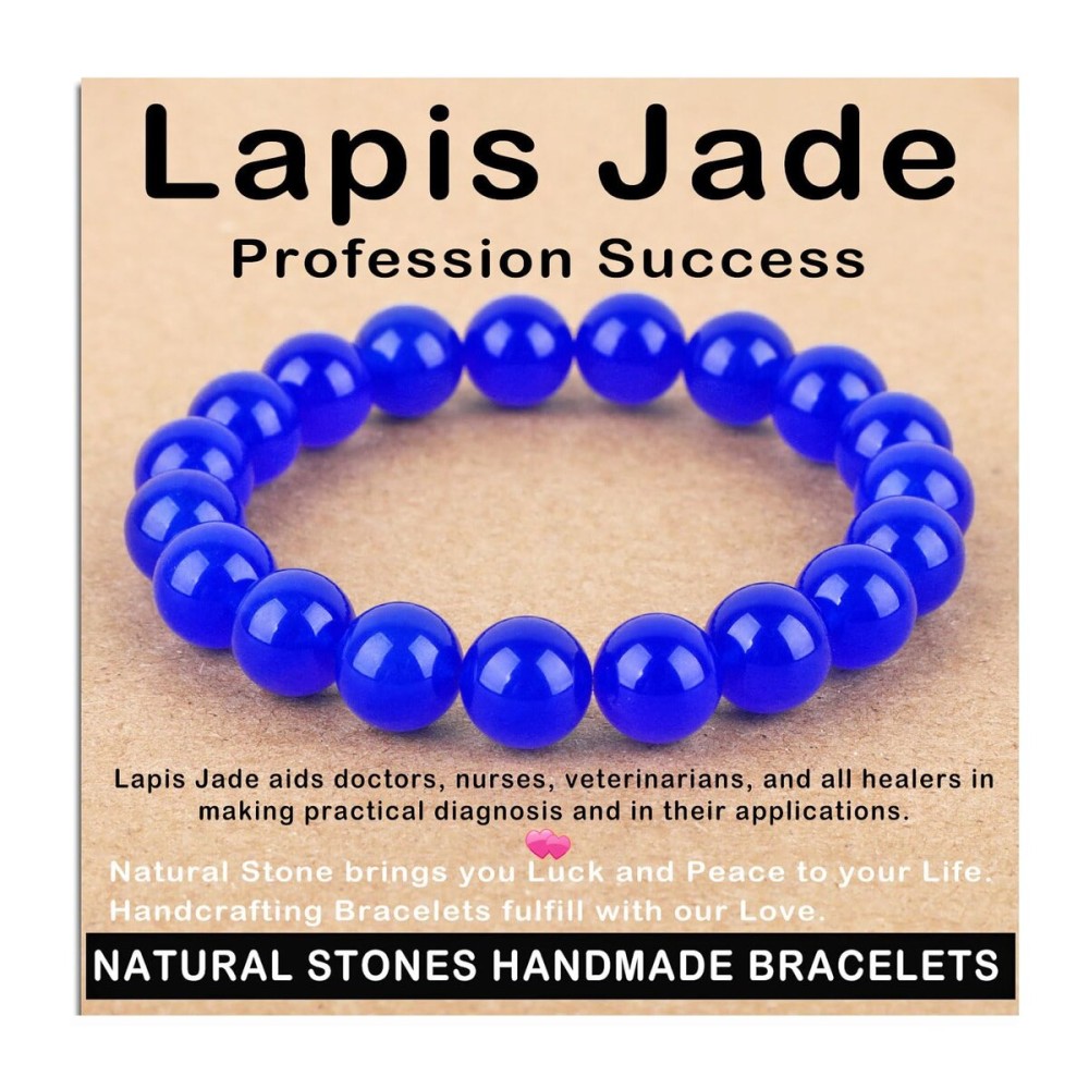 AD Beads Handmade Gemstone Stretch Elastic Bracelet Crystal Healing Reiki Nature\'s Beauty and Spiritual Essence Unisex (10mm, Blue Lapis Jade (Profession Success))