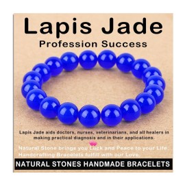 AD Beads Handmade Gemstone Stretch Elastic Bracelet Crystal Healing Reiki Nature\'s Beauty and Spiritual Essence Unisex (10mm, Blue Lapis Jade (Profession Success))