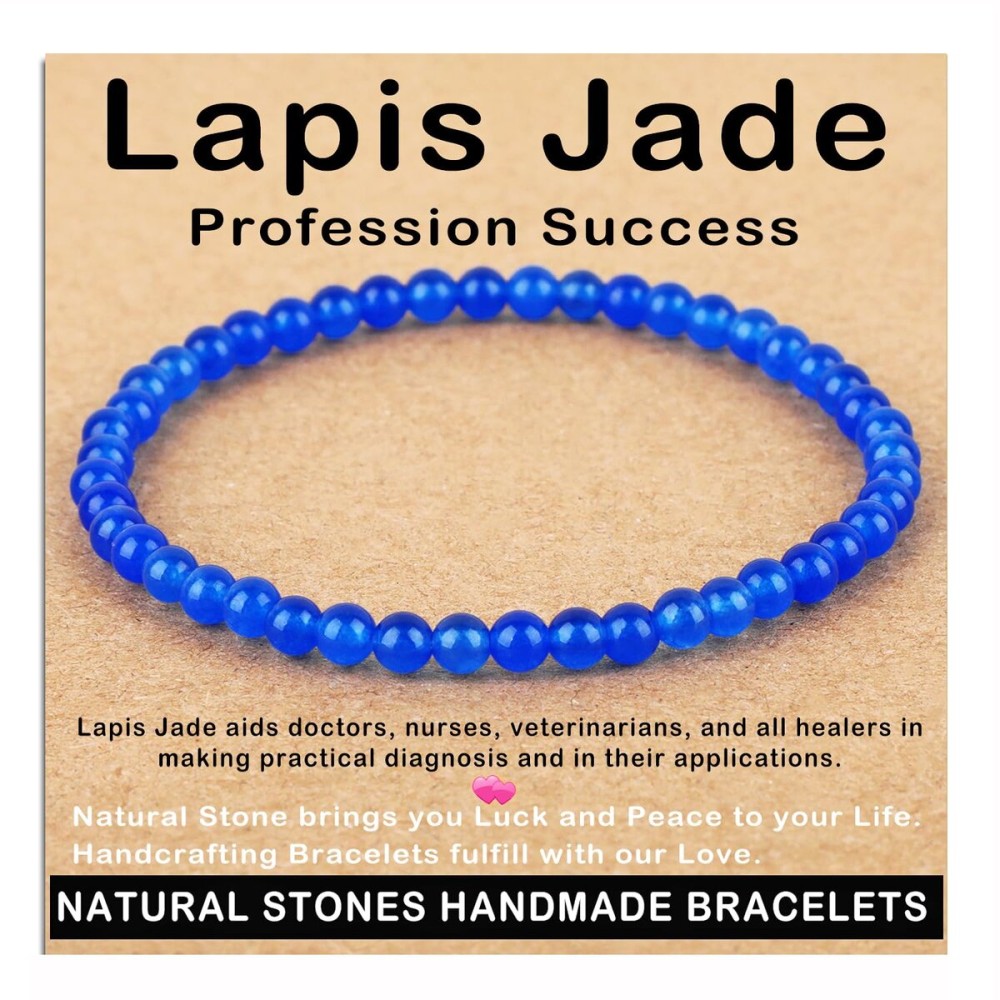 AD Beads Handmade Gemstone Stretch Elastic Bracelet Crystal Healing Reiki Nature\'s Beauty and Spiritual Essence Unisex (4mm, Blue Lapis Jade (Profession Success))