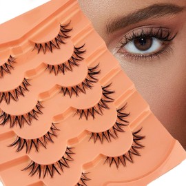 False Eyelashes Natural Look Wispy EyeLashes Cat Eye Lashes, Yasnai Fake Lashes Volume Lashes, Mink Lashes Strips Lashes Natural Eyelashes Clear Band 6 Pairs Pack