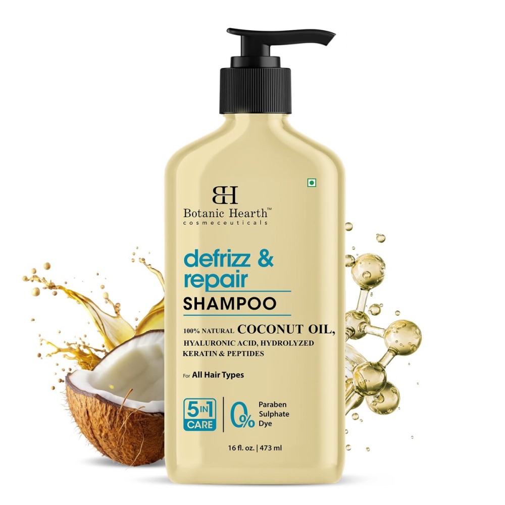 Botanic Hearth Coconut Oil Shampoo Infused With Hyaluronic Acid, Hydrolyzed Keratin & Peptides | Clarifying Shampoo To Defrizz, Repair & Strengthen Hair | For All Hair Types, 16 Fl Oz