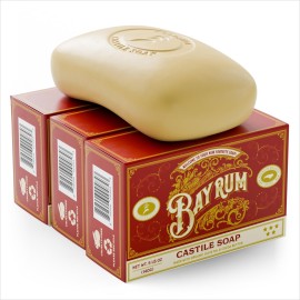 Carolina Castile Soap Vegan Bay Rum Castile Bar - 3 Bars of Natural Soap for Men, Women, and Kids - Gentle, Hydrating Castile Bars with Organic Cocoa Butter and Olive Oil, 5 Oz. Each