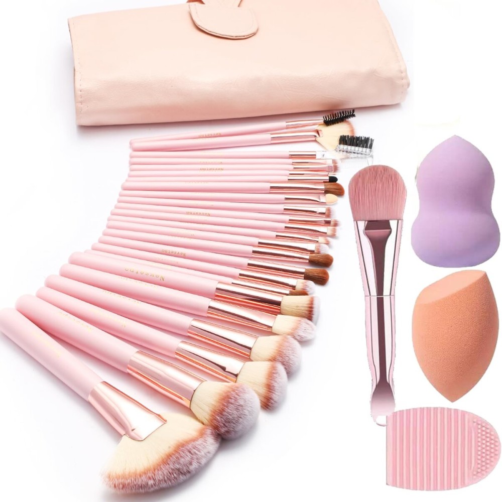 28PCS Makeup Brush Set, Quality Makeup Brushes for Women, Brush Set Make Up for Beginner Starter Professional,Pink Makeup Set with Blenders Masks Spatula,Travel-Friendly Makeup Brush Set with Case