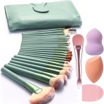 Make Up Brush Sets for Women, NEVSETPO 28PCS Synthetic Makeup Kits Include 24 Makeup Brushes,2 Beauty Blenders, 1 Dual End Masks Spatula, 1 Brush Set Cleaning Mat, Travel-Friendly Makeup Case, Green