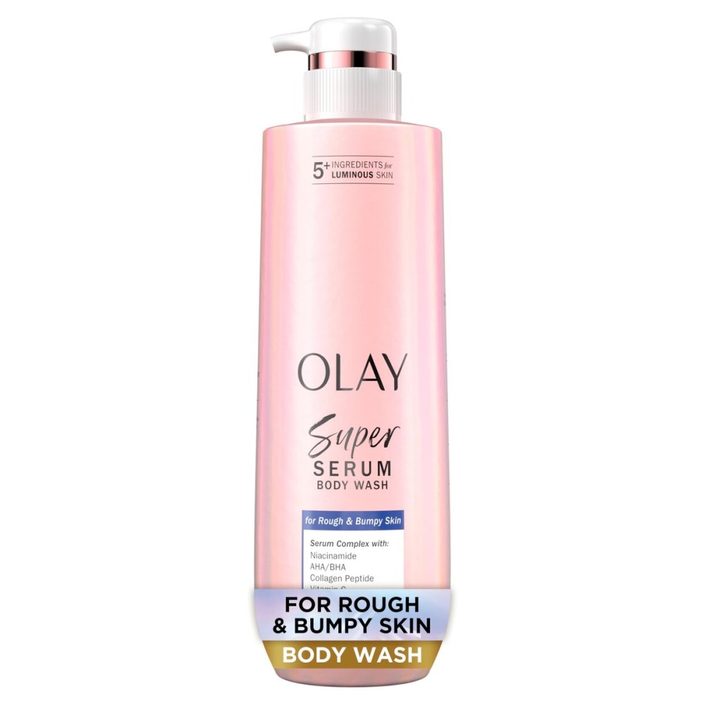 Olay Super Serum Body Wash for Rough & Bumpy Skin, Hydrating & Renewing Serum Complex with Exfoliating Minerals for Luminous Skin, 18.5 fl oz