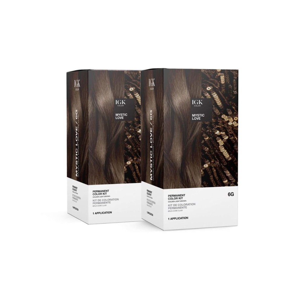 IGK Permanent Hair Color Kit | 6G Mystic Love- Golden Light Brown | 100% Gray Color Coverage + Strengthen + Shine | Ammonia Free
