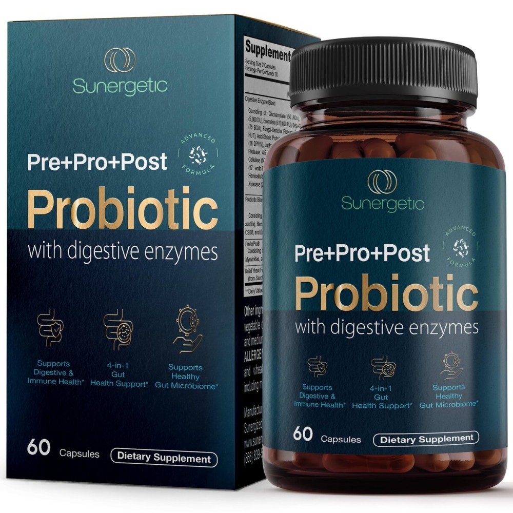 Premium 4-in-1 Probiotic Prebiotic, Postbiotic & Digestive Enzymes for Men & Women - Supports Gut, Digestion & Immunity -Complete Gut Health with Pre, Post, Probiotics & Digestive Enzymes-60 Capsules