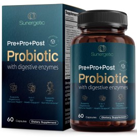 Premium 4-in-1 Probiotic Prebiotic, Postbiotic & Digestive Enzymes for Men & Women - Supports Gut, Digestion & Immunity -Complete Gut Health with Pre, Post, Probiotics & Digestive Enzymes-60 Capsules