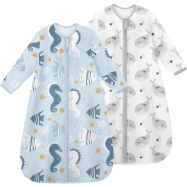 Yoofoss Baby Sleep Sack 0-6 Months Long Sleeve Wearable Blanket Baby 100% Cotton 2-Way Zipper 0.5 Tog Newborn Sleeping Sack, Lightweight(Small)