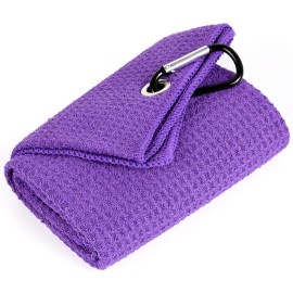 Mile High Life Microfiber Golf Towel, 21 X 24, Waffle Pattern w Clip, Super Absorbent Tri-fold Large Towels, Golf Bag Accessories for Men & WomenPurple