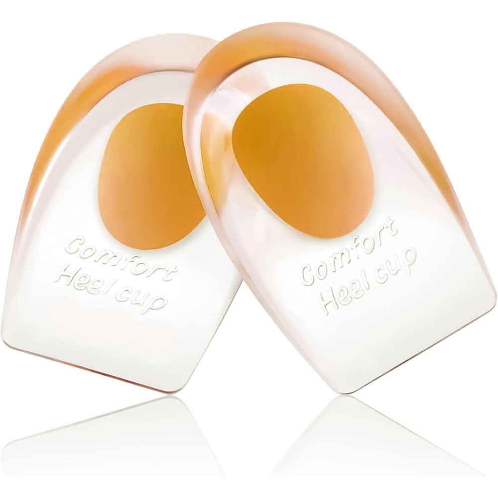 Heel Cups for Achilles Tendonitis & Plantar Fasciitis - 2 Pack Gel Shoe Inserts for Heel Pain Relief, Arch Support, for Women & Men