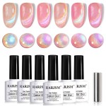 RARJSM Nude Pink Holographic Rainbow Glitter Cat Eye Gel Nail Polish Set 6Pcs Blue Rose Pink Purple Green Orange Galaxy Aurora Cateye Glitter with Magnetic Stick UV LED Curing Require Home Salon