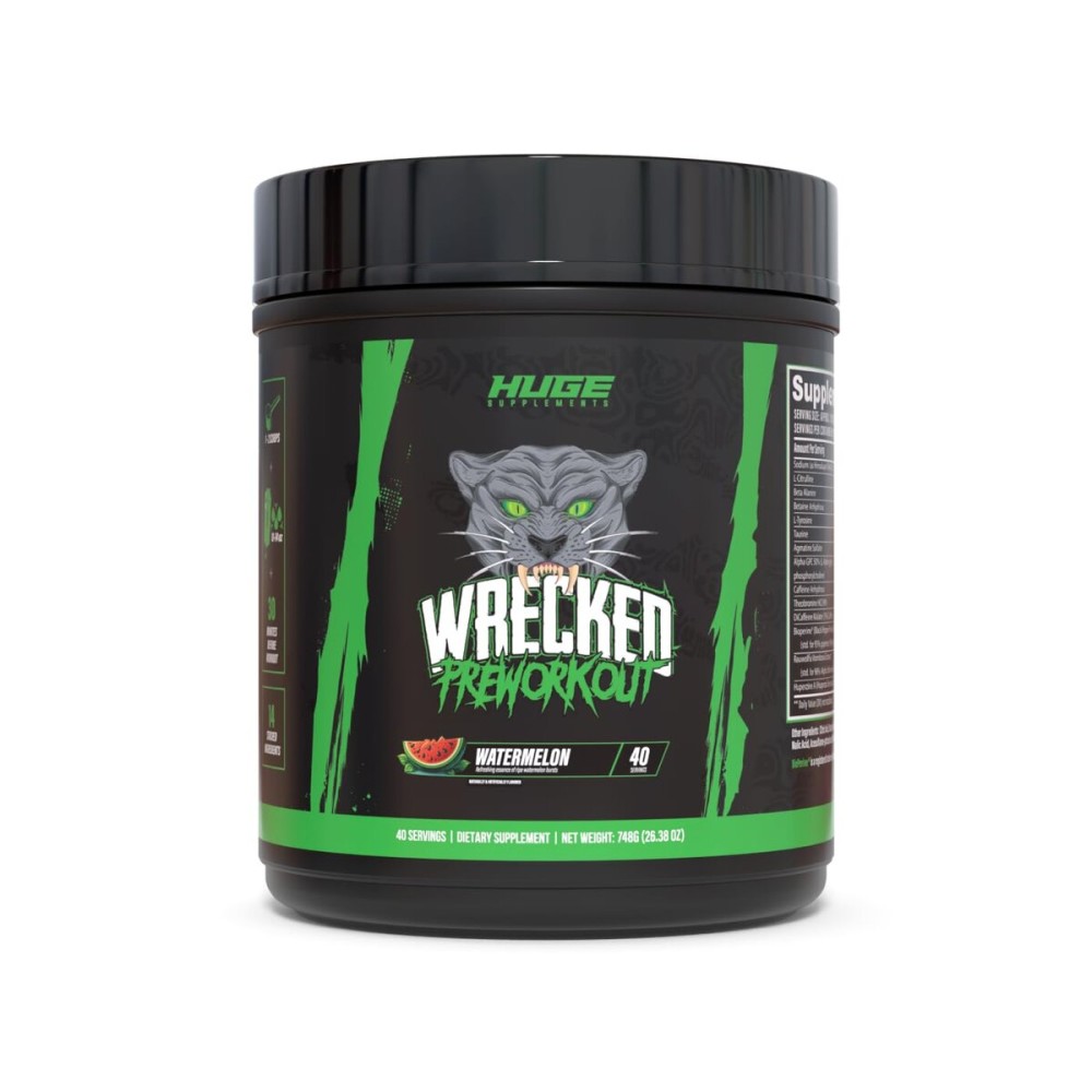 Wrecked Pre Workout Powder, Advanced Formula, Boosts Energy, Focus, Pumps & Performance, 10g L-Citrulline, 6.4g Beta Alanine, 5g Tyrosine, 1g Alpha GPC, 375mg Fast-Acting Caffeine & More (Watermelon)