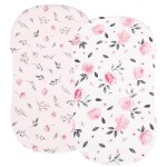PHF Soft Bassinet Sheet Set, 2 Pack Silky Comfy Breathable Cradle Sheets for Baby Girls, Univeral Fit for Most Oval Rectangle Cradle and Bassinet Mattress/Pad, Pink Floral