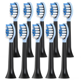Replacement Brush Heads Compatible with Philips Sonicare Electric Toothbrush, 2-in-1 Tongue Cleaner, 10 Pack, Ice Blue, Suitable for Philips Sonicare Heads, C2, C1, C3, W1, W2, W3, G1, G2, G3