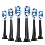 Replacement Toothbrush Heads for Philips Sonicare Electric Toothbrush, 2-in-1 Tongue Cleaner, 6 Pack, Ice Blue, Black, Suitable for Philips Sonicare Heads, C2, C1, C3, W1, W2, W3, G1, G2, G3