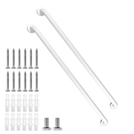Rackickyer Shower Grab Bar, 2 Pack 39.4 Inch White Bathroom Grab Bar, 1.25 Diameter 304 Stainless Steel Anti-Slip Grab Bars for Bathtubs and Showers, Handicap Shower Grab Bar for Seniors Elderly