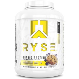RYSE Loaded Protein Powder - Blueberry Muffin - 25g Whey Protein Isolate & Concentrate with Prebiotic Fiber & MCTs - Low Carb, Low Sugar, Digestive-Friendly - 54 Servings / 4 lb Tub