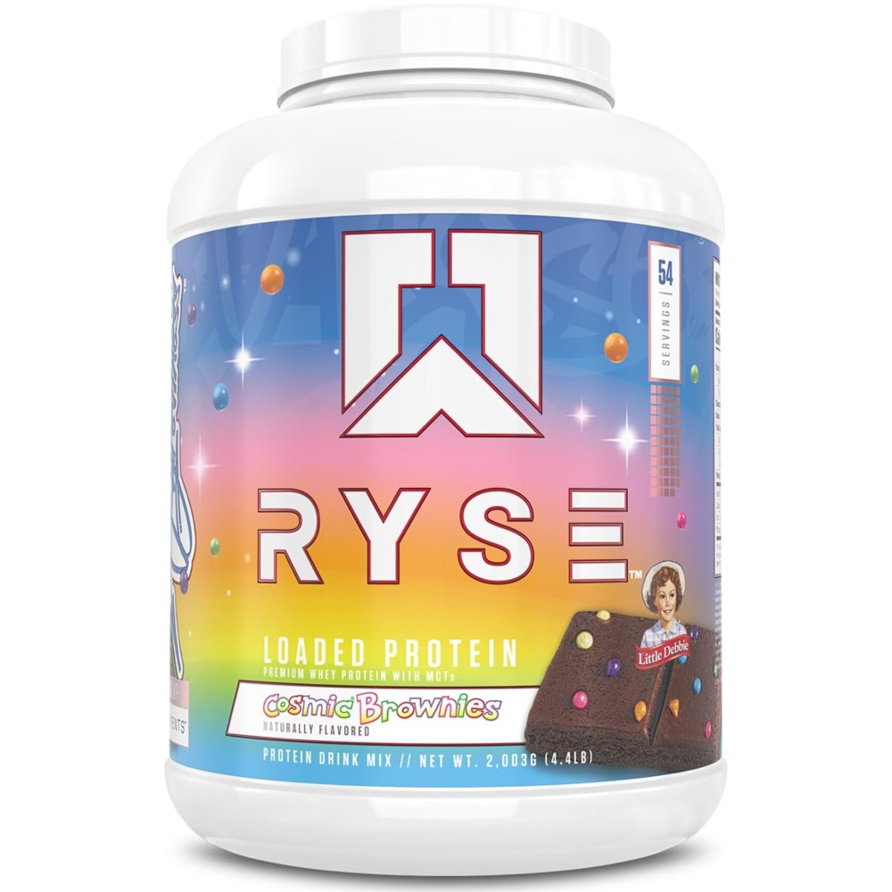 RYSE Loaded Protein Powder - Little Debbie Cosmic Brownie - 25g Whey Protein Isolate & Concentrate with Prebiotic Fiber & MCTs - Low Carb, Low Sugar, Digestive-Friendly - 54 Servings / 4 lb Tub
