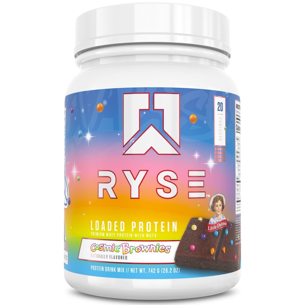 RYSE Loaded Protein Powder - Little Debbie Cosmic Brownie - 25g Whey Protein Isolate & Concentrate with Prebiotic Fiber & MCTs - Low Carb, Low Sugar, Digestive-Friendly - 20 Servings / 1.5 lb Tub