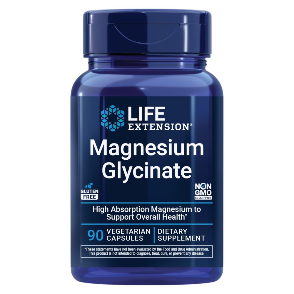 Life Extension Magnesium Glycinate, Heart Health, Bone Health, Nerve and Muscle Support, Highly absorbable, Gluten-Free, Non-GMO, Vegetarian, 90 Capsules