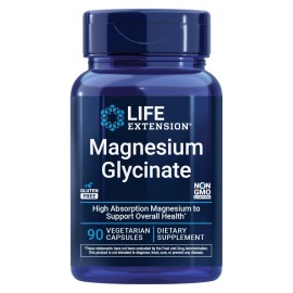Life Extension Magnesium Glycinate, Heart Health, Bone Health, Nerve and Muscle Support, Highly absorbable, Gluten-Free, Non-GMO, Vegetarian, 90 Capsules