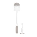 Ubbi Deluxe Baby Bottle Cleaning Set Includes a Nipple Brush with Suction Cup, Taupe