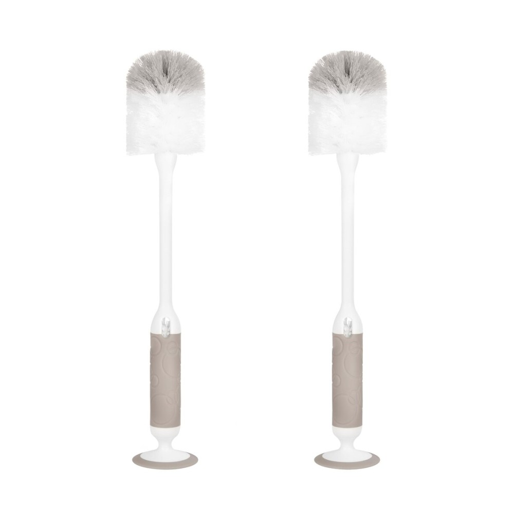 Ubbi Deluxe Baby Bottle Brush Set, Bottle Brush and Nipple Brush with Suction Cup, Baby Cleaning Essentials, Set of 2, Taupe