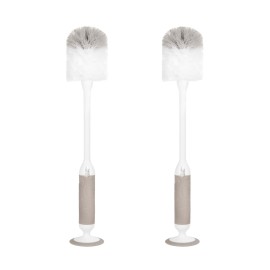 Ubbi Deluxe Baby Bottle Brush Set, Bottle Brush and Nipple Brush with Suction Cup, Baby Cleaning Essentials, Set of 2, Taupe