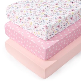 PHF 3 Pack Soft Butterfly Crib Sheets Fitted, Comfy Breathable Baby Sheets for Girls, 28x52 Inches Fits Standard Crib and Toddler Mattresses, Butterfly