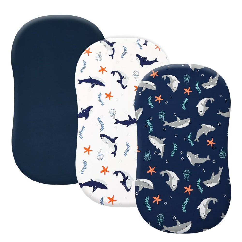 PHF 3 Pack Soft Bassinet Sheets, Shark Breathable Comfy Cradle Sheets for Baby Boys Girls Neutral, No Slip Universal Fit for Most Cradle and Bassinet Mattress, Shark