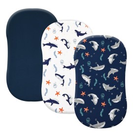 PHF 3 Pack Soft Bassinet Sheets, Shark Breathable Comfy Cradle Sheets for Baby Boys Girls Neutral, No Slip Universal Fit for Most Cradle and Bassinet Mattress, Shark