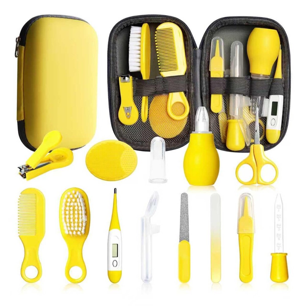 Baby Healthcare and Grooming Kit, 14 in 1 Baby Safety Set Newborn Nursery Health Care Set with Hair Brush Scale Nail Clippers for Baby Girls Boys(14 Kits Yellow)