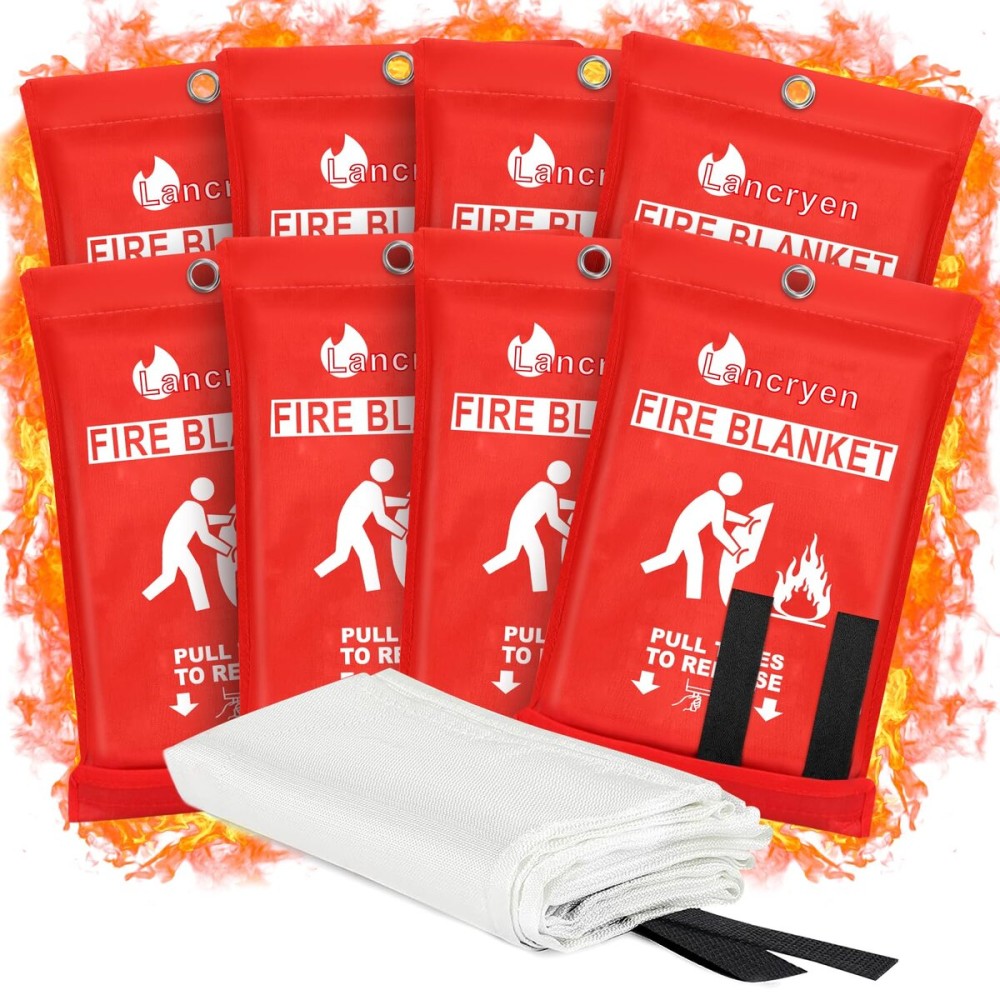 2025 Emergency Fire Blanket, 8 Pack Fire Extinguisher Blanket, Fire Suppression Fabric Flame Retardant Towel Fire Safety Cloth for Home, Kitchen, School, Grill, Car, Office, Warehouse(40 x 40)