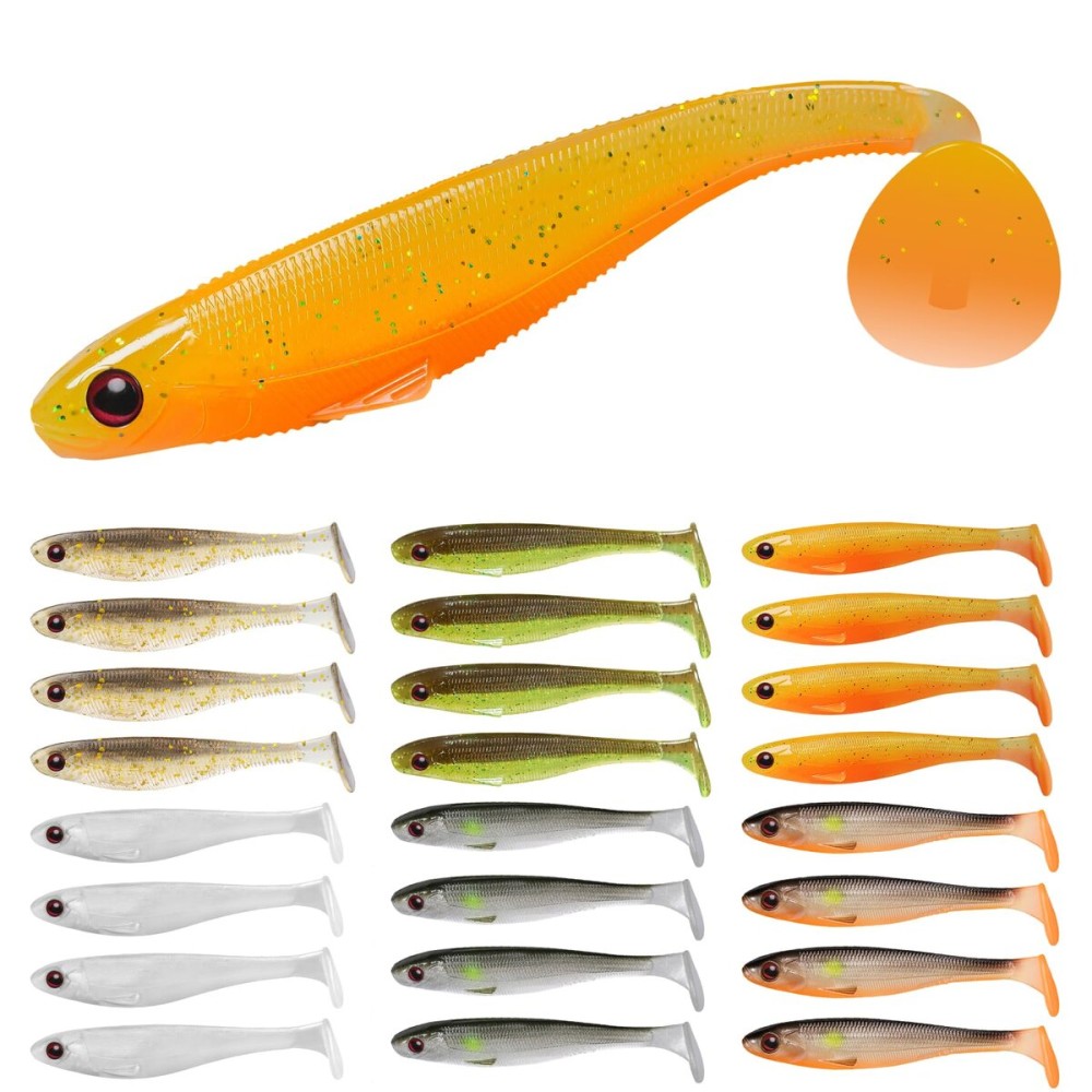 TRUSCEND 24PCS Fishing Lures for Bass Trout Crappie Versatile Paddle Tail Swimbaits Superb Soft Plastic Fishing Baits Freshwater Saltwater Bass Walleye Lure Fishing Gifts for Men