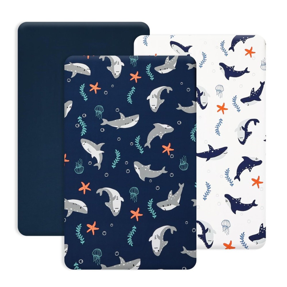 PHF 3 Pack Soft Mini Crib Sheets, Shark Pack N Play Sheets for Baby Boys, No Slip Universal Fit for Pack N Play, Playard, Portable and Mini Crib Mattresses, Shark