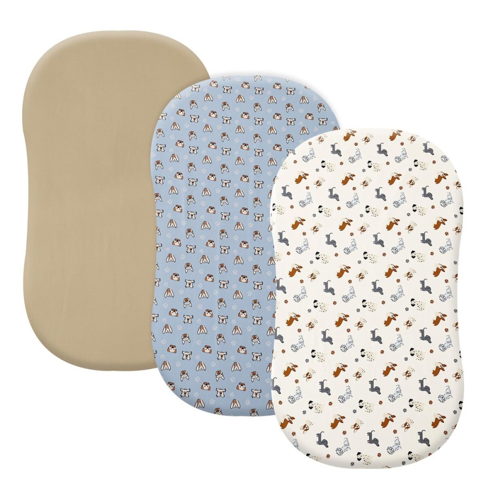 PHF 3 Pack Soft Bassinet Sheets, Pet Dogs Breathable Comfy Cradle Sheets for Baby Boys Girls Neutral, No Slip Universal Fit for Most Cradle and Bassinet Mattress, Pet Dogs