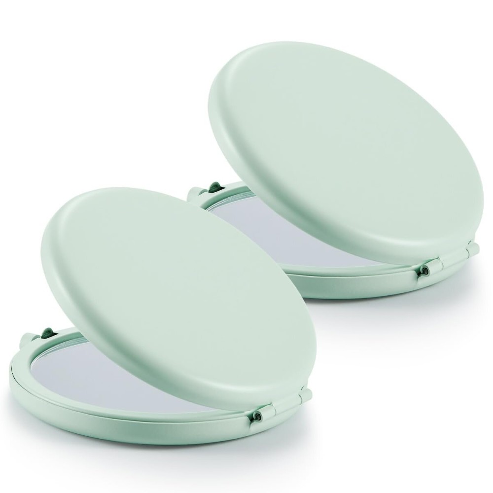 Getinbulk Compact Mirror for Purse, Pack of 12 Double-Sided 1X/2X Magnifying Metal Pocket Makeup Mirrors(Round, Cyan)